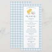 Menu Déjeuner de Pâques au gingham bleu avec poussin et (Devant / Derrière)