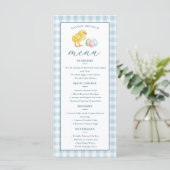 Menu Déjeuner de Pâques au gingham bleu avec poussin et (Debout devant)