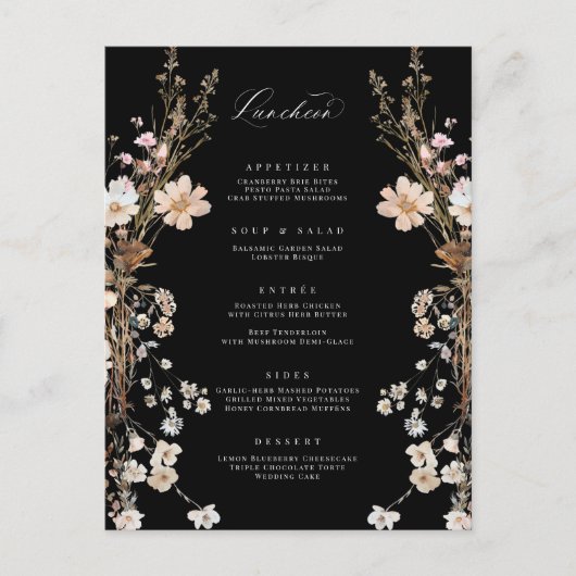 Menu déjeuner Mariage fleur sauvage Boho Fête des  (Devant)