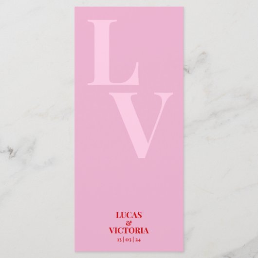 Menu Délicat mariage rose et rouge (Dos)