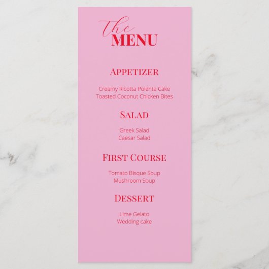 Menu Délicat mariage rose et rouge (Devant)