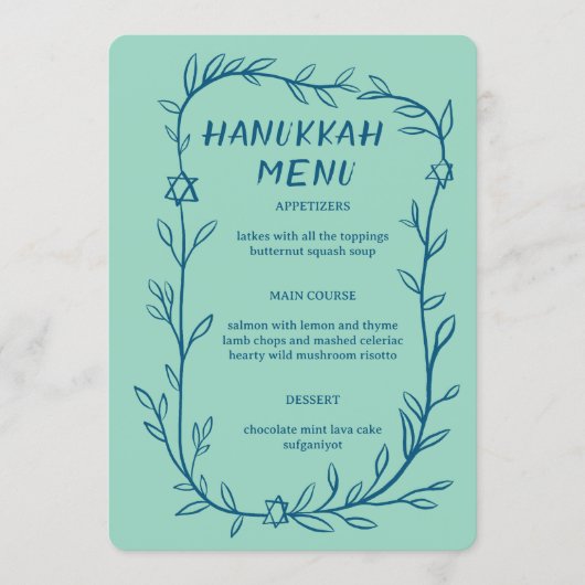 Menu Delicate Botanical Hanukkah Party Dinner CUSTOM (Devant)