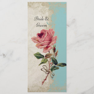 Menu Dentelle crème bleue de style de l'Aqua rose