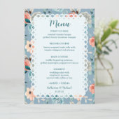 Menu Dentelle florale bleu foncé | Calligraphie décorat (Debout devant)