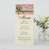 Menu Dentelle Rose Antique Rouge Rustique Burlap Victor (Debout devant)
