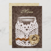 Menu Dentelle rustique enveloppé Mason Jar Mariage (Devant / Derrière)