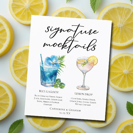 Menu des Blue Lagoon Lemon Drop Mariage Mocktails