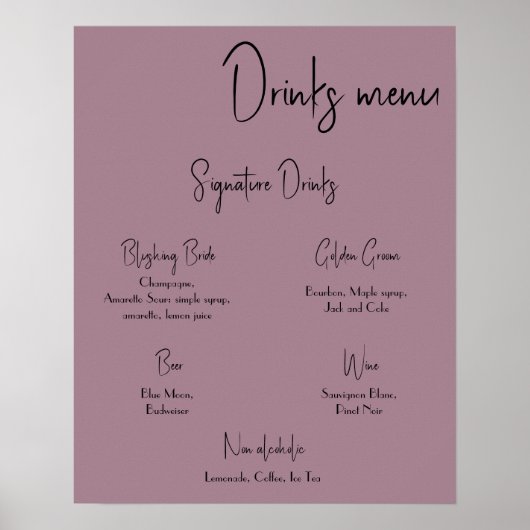 Menu des boissons Affiche de mariage (Devant)