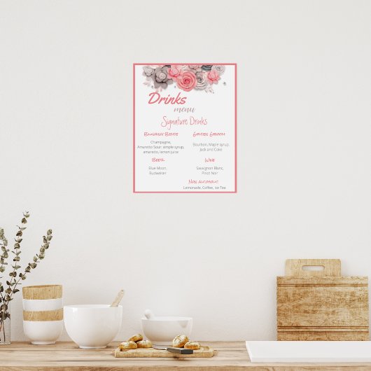 Menu des boissons Affiche de mariage (Cuisine)
