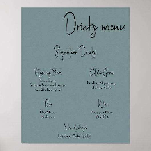 Menu des boissons Affiche de mariage (Devant)