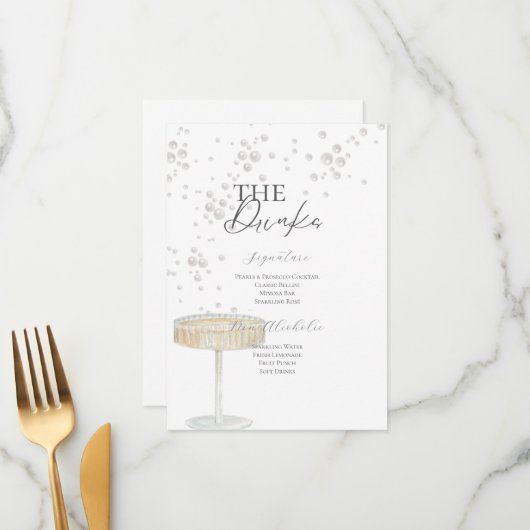 Menu des boissons de la douche de mariée Perles & (Devant/Arrière en situation)