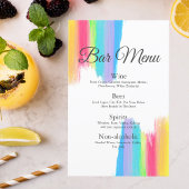 Menu des boissons de mariage chic aquarelle arc-en