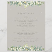 Menu des boissons de mariage Greige Snowberry+Euca (Devant)