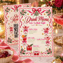 Menu des boissons de Noël rétro rose avec QR code