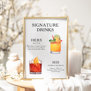 Menu des cocktails de mariage affiche de boissons