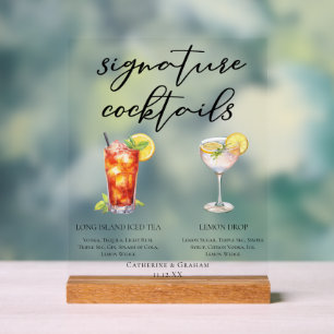 Menu des cocktails signature de mariage de jardin