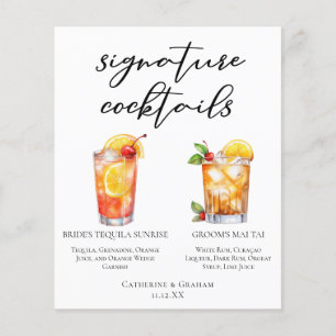 Menu des cocktails signature de mariage de plage d
