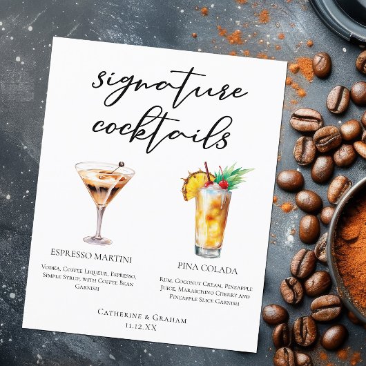 Menu des cocktails signature Pina Colada Espresso 