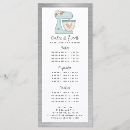 Menu des desserts du chef pâtissier (Devant)