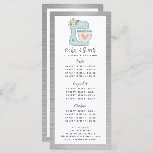 Menu des desserts du chef pâtissier de la boulange (Devant / Derrière)