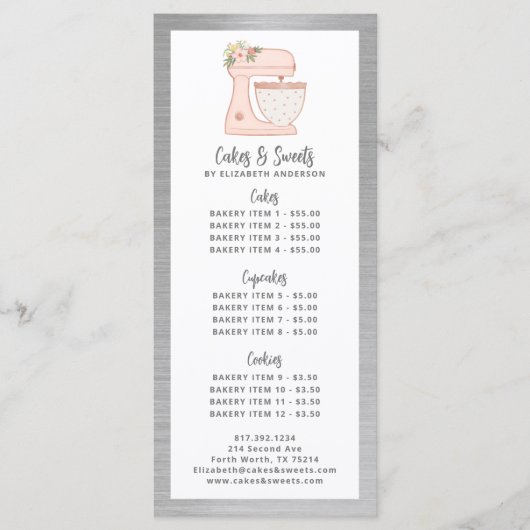 Menu des desserts du pâtissier de boulangerie (Devant)
