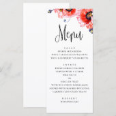 Menu Des fleurs de pavots. Mariage floral rouge aquarel (Devant / Derrière)
