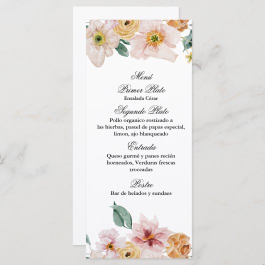 Menu des fleurs sauvages du printemps (Devant / Derrière)