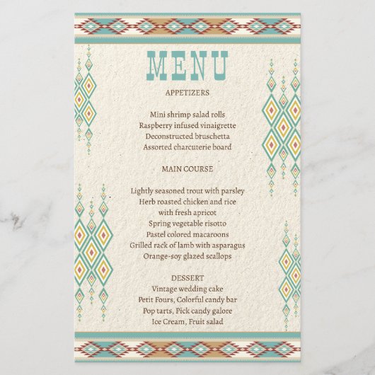 Menu des mariages tribaux du boho du sud-ouest (Devant)