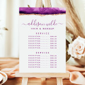Menu des prix du service aquarelle violet et or