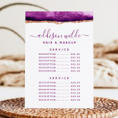 Menu des prix du service aquarelle violet et or