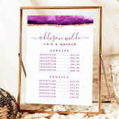 Menu des prix du service aquarelle violet et or