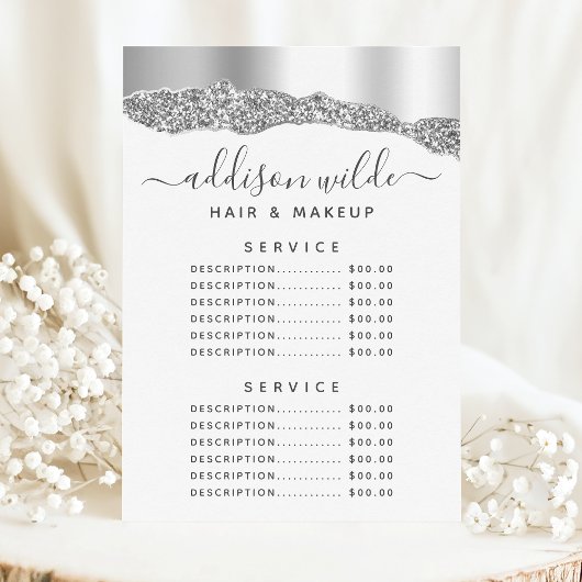 Menu des prix du service Silver Glitter Diamonds G