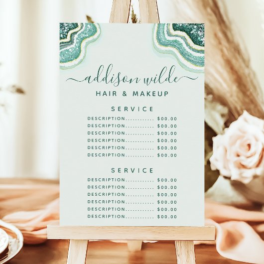 Menu des prix du service Teal Glitter Agate Geode