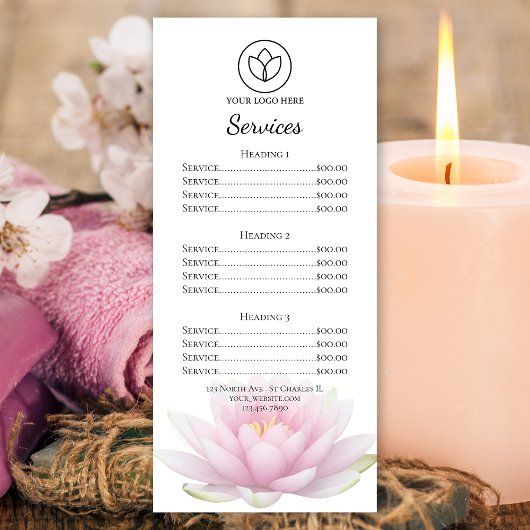 Menu des services du salon de spa Fleur de Lotus r