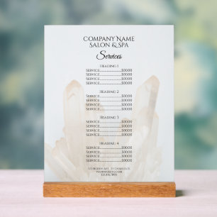 Menu des services Spas du salon de cristaux blancs