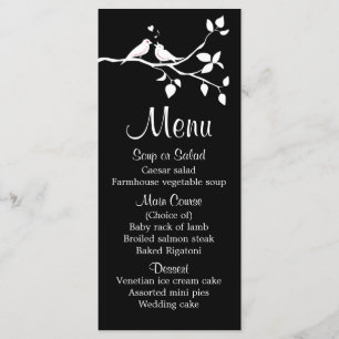 Menu des tourtereaux noir et blanc pour mariage