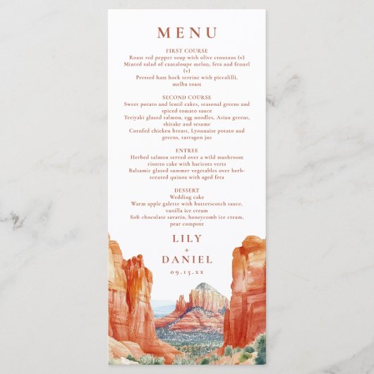 Menu Desert Mountain Watercolor Destination Wedding (Devant)