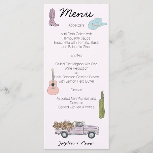 Menu Design d'aquarelle Austin Texas (Devant)