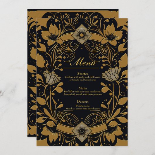 Menu Design élégant en or et noir (Devant / Derrière)