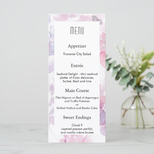 MENU Design Mariage de fleurs d'aquarelle délicate (Debout devant)