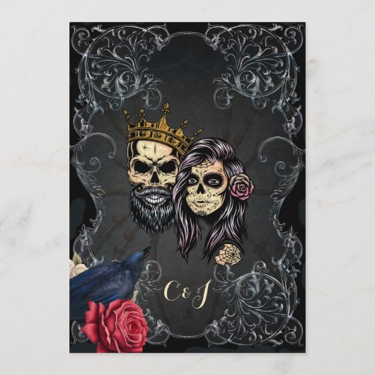Menu Design mariage gothique foncé avec crânes (Dos)