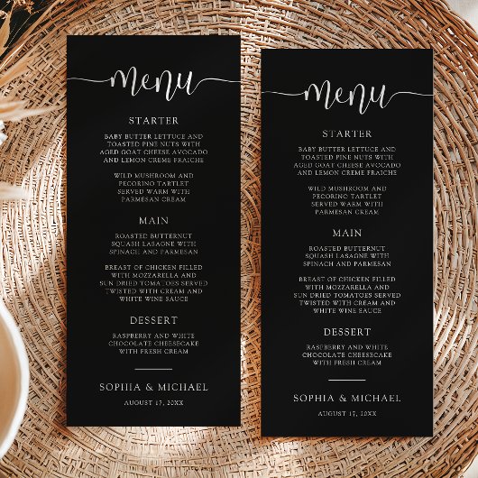 Menu Design moderne calligraphie Mariage noir