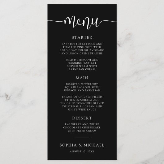 Menu Design moderne calligraphie Mariage noir (Devant)