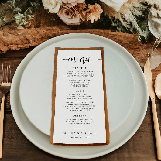 Menu Design moderne calligraphie noir blanc Mariage