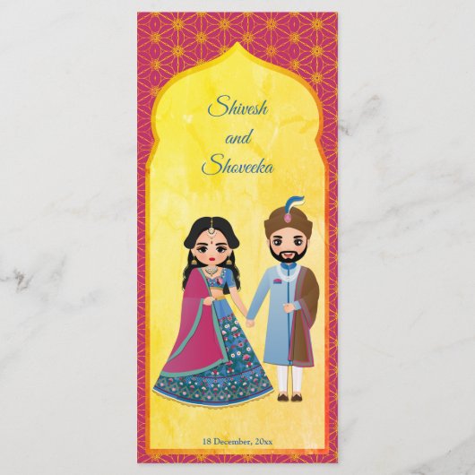 Menu Design rose et or frontière mariage indien (Dos)