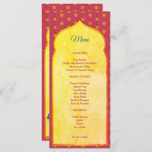 Menu Design rose et or frontière mariage indien (Devant / Derrière)