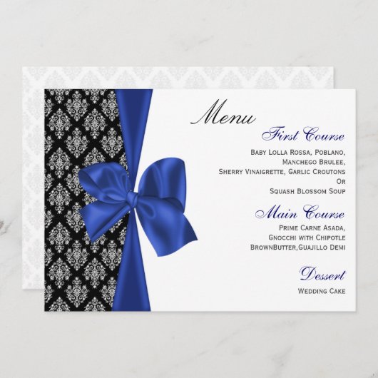 Menu Design ruban Damask FAUX de la marine (Devant / Derrière)