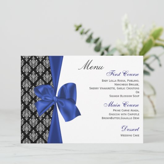 Menu Design ruban Damask FAUX de la marine (Debout devant)
