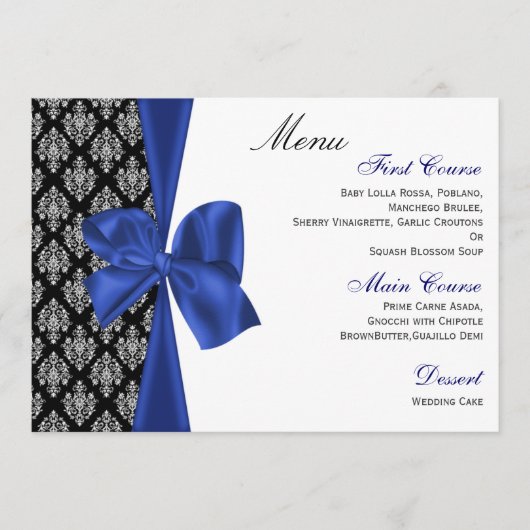Menu Design ruban Damask FAUX de la marine (Devant)