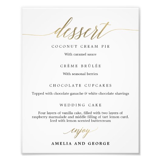 Menu dessert Kies uw grootte Foto Afdruk (Voorkant)